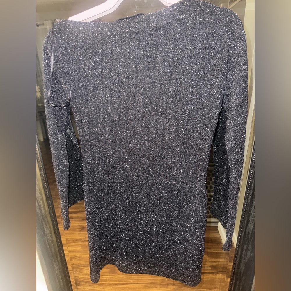 NWOT Zara Black and Silver off the shoulder Knit dress - Picture 4 of 11